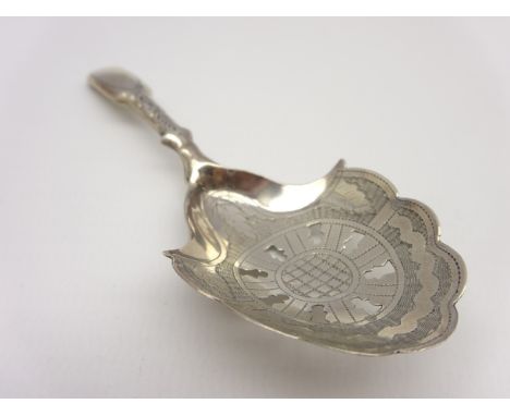 George III silver caddy or sifting spoon with engraved and pierced bowl Birmingham 1813 Maker Joseph Taylor Condition Report 