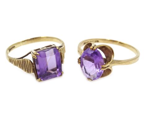 Two 9ct gold amethyst set rings, hallmarked Condition Report & Further Details Approx 3.7gmClick here for further images, con