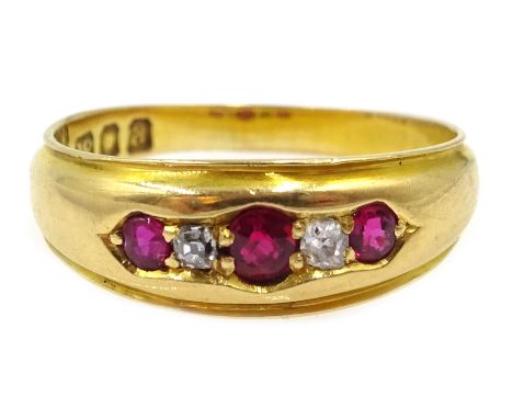 Victorian 18ct gold ruby and diamond five stone ring, London 1896 Condition Report & Further Details Approx 3gm, size K-LClic