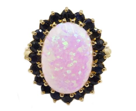 9ct gold opal and sapphire cluster ring, hallmarked Condition Report & Further Details Approx 3.5gm, size O-PClick here for f