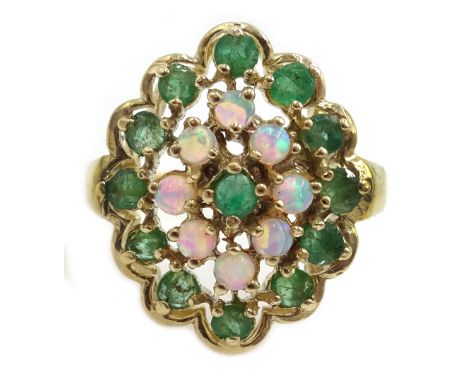 9ct gold opal and emerald cluster ring, hallmarked Condition Report & Further Details Approx 3.5gm, size N-OClick here for fu