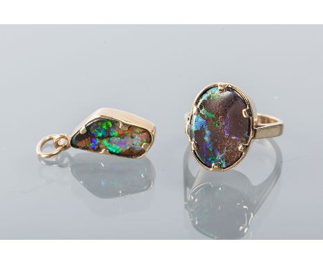 BOULDER OPAL RING AND PENDANT
each with a section of opal set in nine carat gold