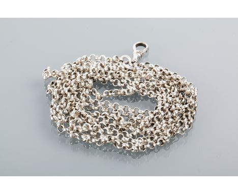 LONG STERLING SILVER BELCHER LINK GUARD CHAIN
hallmarked sterling silver on clip, 134cm long
