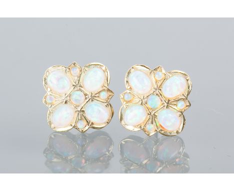 PAIR OF SYNTHETIC OPAL STUD EARRINGS
set with clusters of oval and round synthetic opals, in silver gilt