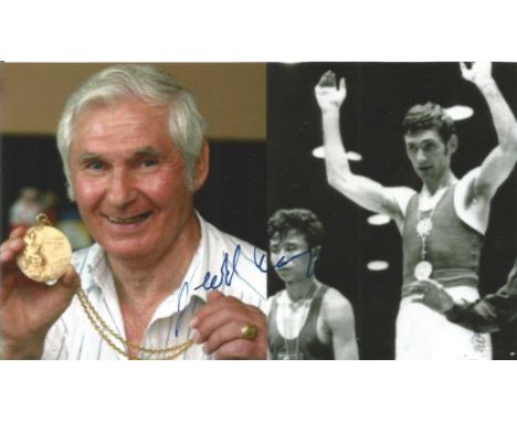 Olympics Gyorgy Gedo signed 6x4 colour and black and white combined photo of the Gold Medallist in the Boxing light flyweight