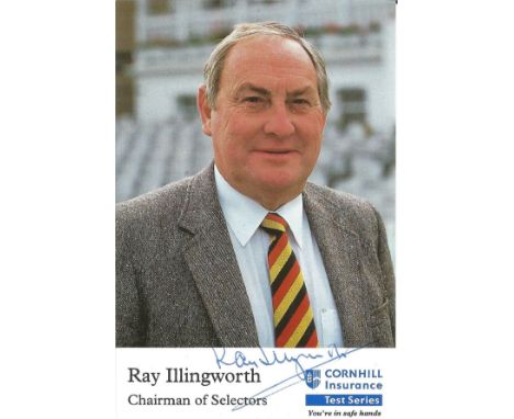 Cricket Ray Illingworth signed 6x4 colour Cornhill Insurance promo photo, Raymond Illingworth CBE (born 8 June 1932) is a for
