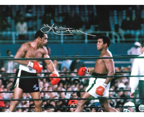 Boxing Ken Norton signed 16x12 colour photo pictured in one of his trilogy of fights with Muhammad Ali, Kenneth Howard "Ken" 