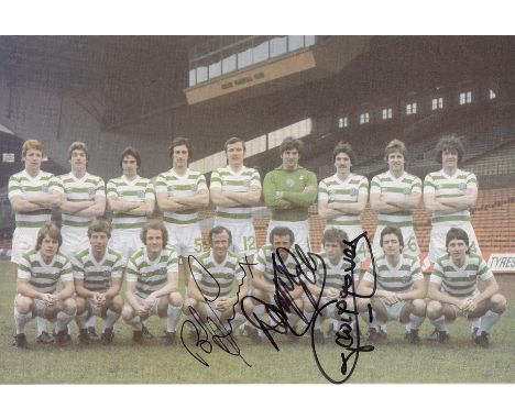 CELTIC 1980: Autographed cutting measuring 26 x 17 cms, depicting a Celtic squad posing for photographers at Celtic Park in 1