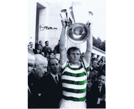 BILLY McNEILL 1967: Autographed 16 x 12 photo, depicting Celtic captain BILLY McNEILL holding aloft the European Cup after a 