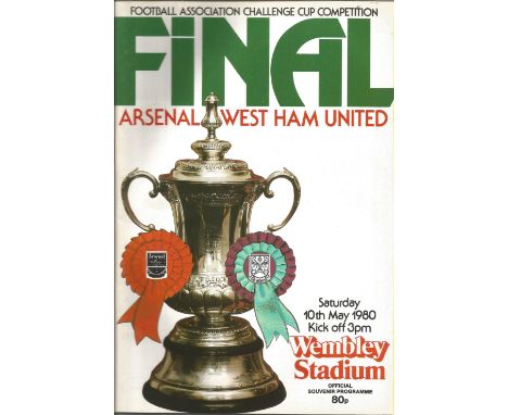 Football Arsenal v West Ham United vintage programme 1980 FA Cup Final Wembley Stadium 10th May 1980. Good Condition. All aut