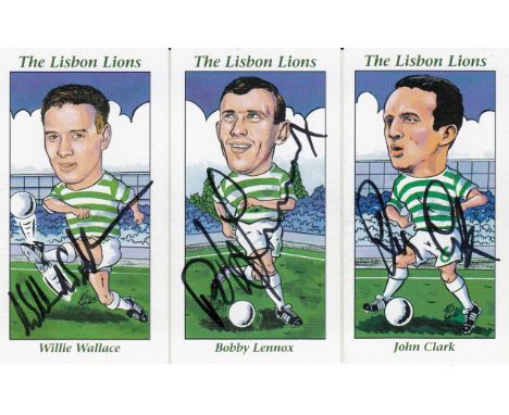 CELTIC 2000s: Autographed modern trade cards from a Celtic 1967 set by Philip Neill in 2001, depicting WALLACE, LENNOX and CL