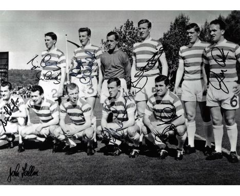 Football Celtic FC Lisbon Lions multi signed 16x12 black and white photo 9 signatures includes Billy McNeill, Jim Craig, John