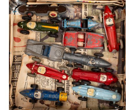 An unboxed collection of Dinky racing cars: including No. 234 Ferrari, No. 231 Maserati and others .