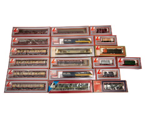 Lima HO/OO gauge. A boxed collection of  diesel outline locomotives, passenger coaches and rolling stock: including Inter Cit