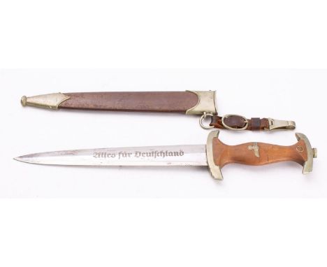 A Third Reich period SA dagger by Carl Wusthof: the straight double edge blade with legend to one side over nickel plated  hi