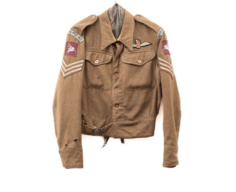 A WWII Glider Pilot Regiment Sargent's Battledress blouse, size.7: Army Flying Badge over left breast pocket, Glider Pilot Re