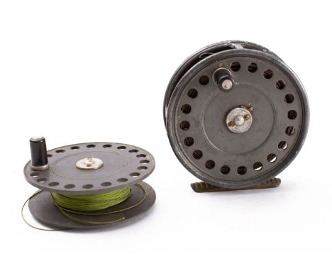 Three various fly reels with line, Leeda Gearfly, Intrepid Rimfly