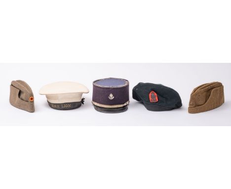 A Royal Ulster Rifles beret,  together with a post war British Army forage cap and a similar German example, a Royal Navy reg