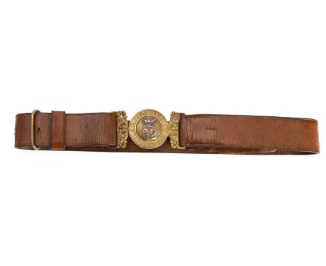 An Indian Army 22nd Punjab Infantry waist belt clasp on brown leather belt.