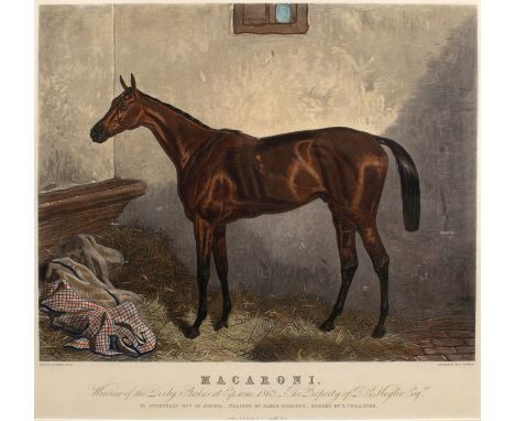 Three various tinted horse racing prints, comprising;After J.F. Herring Sr, Van Tromp, a race horse in its stable; After Harr