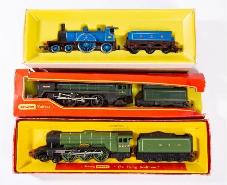 Tri-ang/Hornby OO/HO gauge. A  group of  three steam outline locomotives R.855LNER '4-6-2 'Flying Scotsman' No.4472 with corr