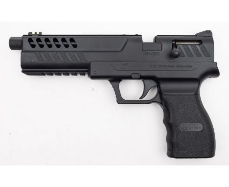 A Webley Nemesis .177 calibre  CO2 air pistol serial number 181000250' , black finish with bolt action chamber and rotary mag