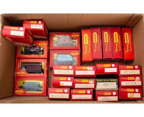 Tri-ang/Hornby OO/HO gauge. A boxed group of twenty three goods wagons, including R.16 ER Brake Van, R.14 Fish Van, R.113 Goo