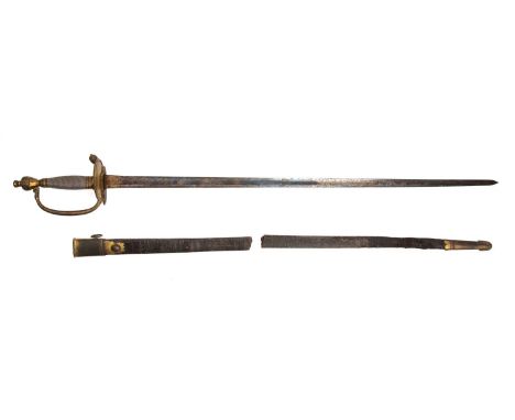 A British 1796 pattern Infantry Officer's sword,  the straight single edge blade with militaria and floral decoration with Cr