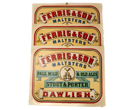 Three early 20th century lithograph advertising boards for 'Ferris &amp; Son, Maltsters, Dawlish' by James Dilkes &amp; Co No