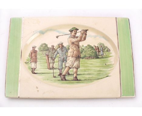 A Clarice Cliff  Biarritz plate of 'Victorian Golfers' pattern, printed factory mark and impressed date code for 1934, 28cm w