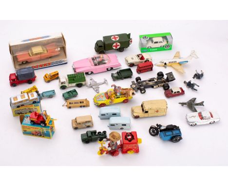 Dinky, Corgi and others. A collection of various cars and other vehicles, including a boxed Matchbox Regular wheels  No, 66 G