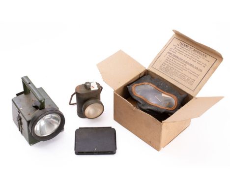 A BR (W)  pocket hand signal mirror, stamped to case as per title, together with a Bardic Systems and lamp with triple shades