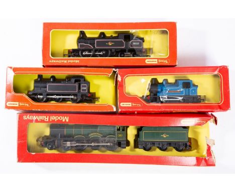 Tri-ang/Hornby OO/HO gauge. A  group of four steam outline locomotives; R.759 BR green Hall class 4-6-0 'Albert Hall', R.355 