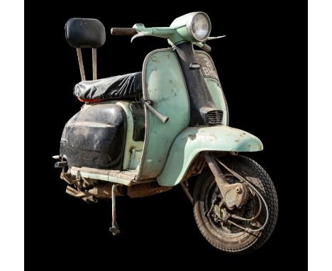 A 1953 Lambretta  Li 125cc: registration '2 BHJ', 21164 miles,  light green with black engine covers and high back seat rest.