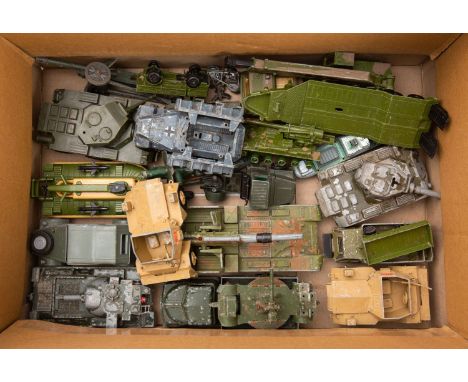 Britains, Dinky and others. An unboxed group of various military vehicles including Britains Scout Car Daimler Mk II. 
