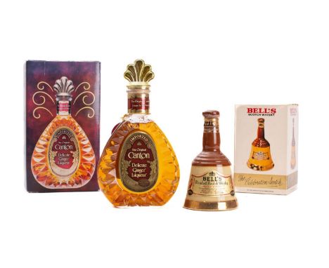 A boxed bottle of Canton Ginger Liqueur and a bottle of Bells Scotch Whisky  (2). 
