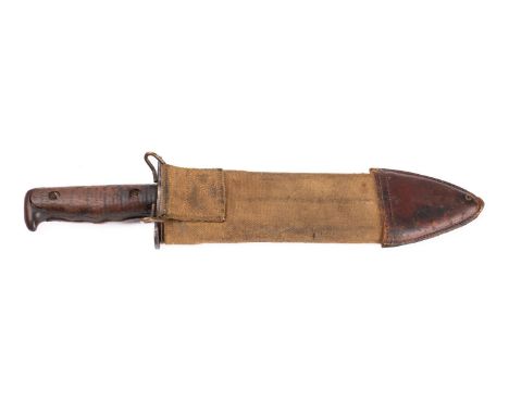 A WWI period US Model 10910/17 Machine Gunner's Bolo Knife, the single edge leaf shaped blade stamped 'U.S Mod. 1917 CT' and 