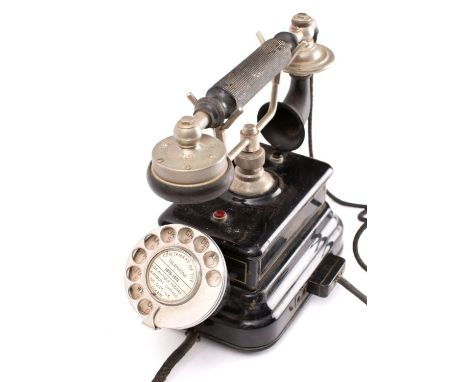 An early 20th century Danish Table Telephone, maker Kristian Kurks for Jydsk (Jutland) Telefon Company,  the Ericson style ha