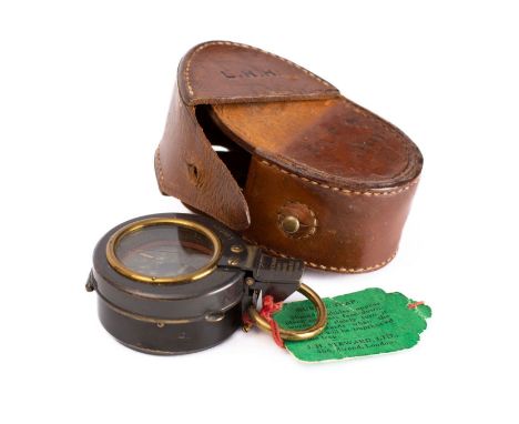 Early twentieth century 'Steward Patent Liquid Compass', stamped as per title with original bubble-trap label in a fitted lea