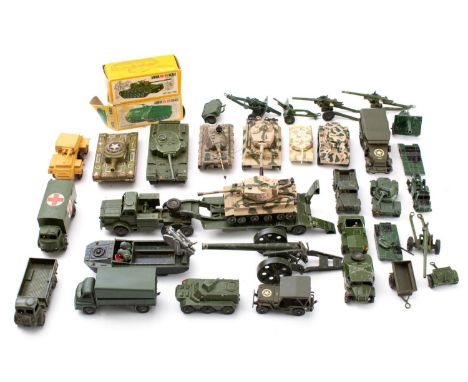 Corgi, Britains and others makers. An unboxed group of military vehicles,  including a Lone Star Modern Army Series DUKW, Din