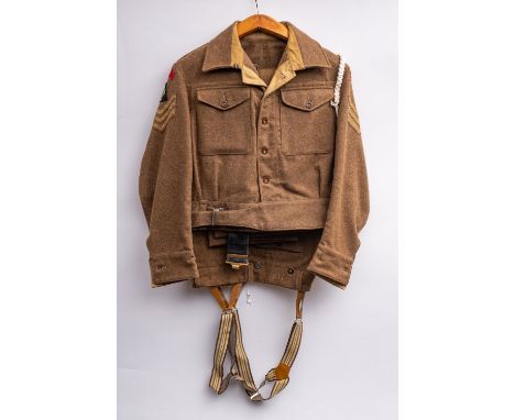 A WWII period Royal Engineers Sargent's Battledress; the jacket by W R McBride &amp; Co. Belfast, date stamped 'Oct 1943'., t