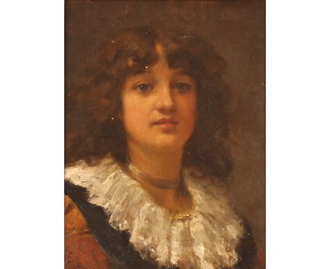 19th Century school, portrait study of a young woman with lace collar, 24cm x 18cm