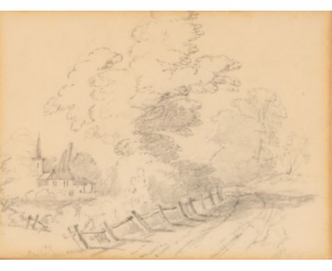 Attributed to Thomas Churchyard, "A lane near Yoxford", pencil sketch, 10cm x 13cm
