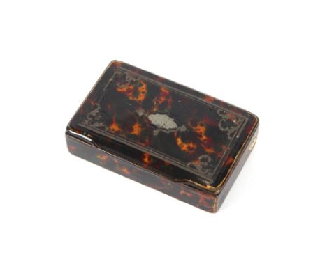 A tortoiseshell and white metal mounted oblong snuff box