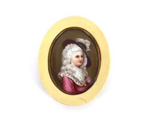 A 19th Century oval miniature portrait of a young lady; another depicting an allegorical scene; a portrait of a young gentlem