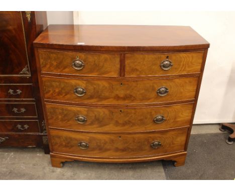 A 19th Century mahogany bow fronted chest, of two short and three long graduated drawers, raised on bracket feet, 106cm wide