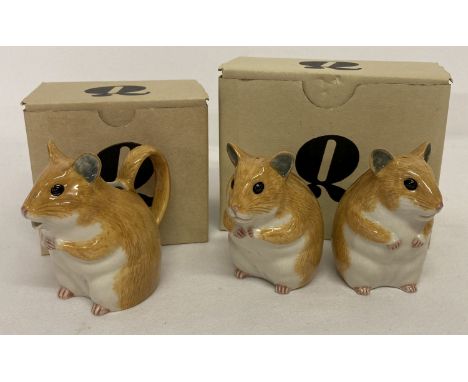 A brand new boxed ceramic cream jug and cruet set in the shape of hamsters by Quail ceramics.  
