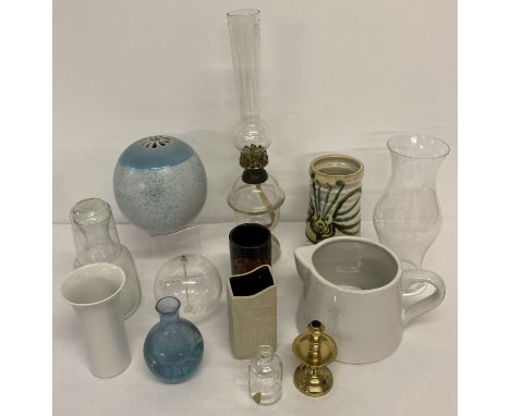 A collection of mixed glass ware and ceramics. To include Caithness, Rosenthal and studio pottery.  