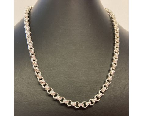 A heavy silver belcher chain, approx. 18 inches long, with lobster style clasp.  Clasp and fixing marked 925 with scales mark