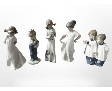 Five Nao figures of children, tallest 22 cm.